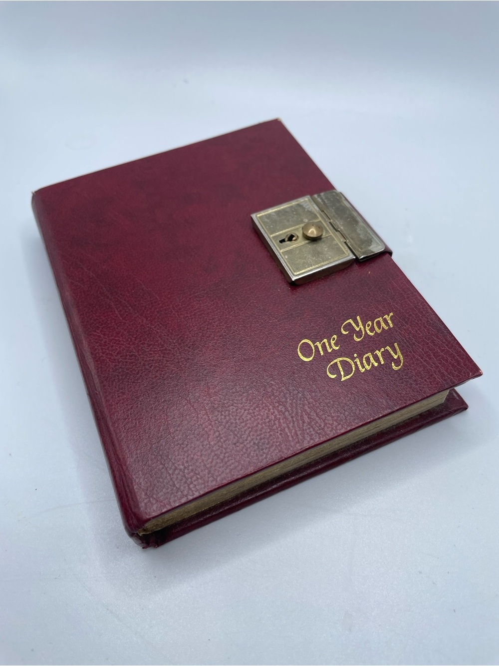 Vintage Maroon Leather One Year Diary With Brass Lock -Unlocked No Key